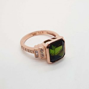 Buy 9kt Rose Gold Tube Pave Set Cushion Cut Tourmaline And Diamond Ring Online in Ireland