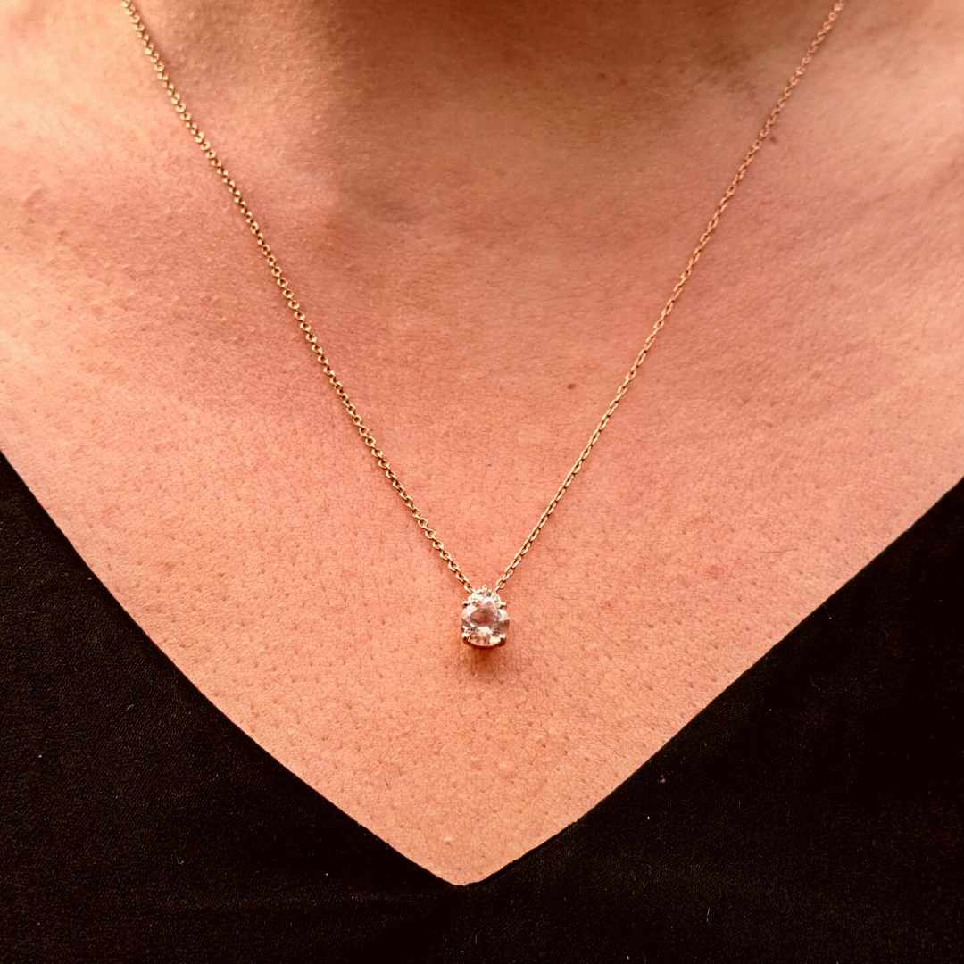 Round Morganite and Diamond pendant