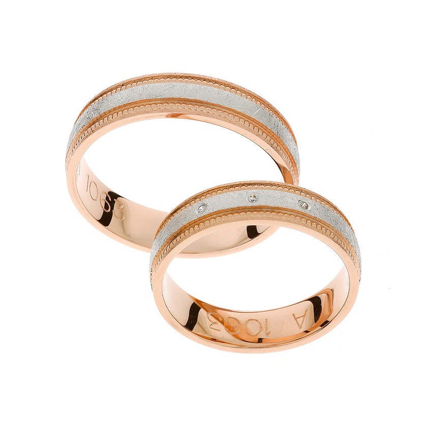 Plain Rose Gold Matching Bands with Silver Accents and Diamonds: Timeless Elegance