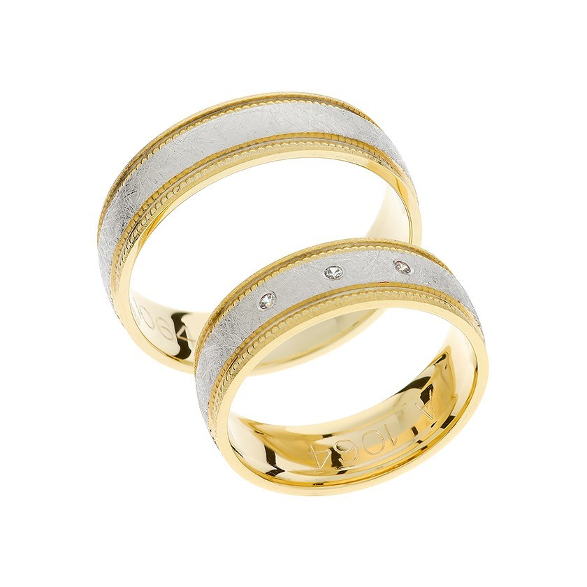 Plain Gold Matching Bands with Silver Accents and Diamonds: Timeless Elegance