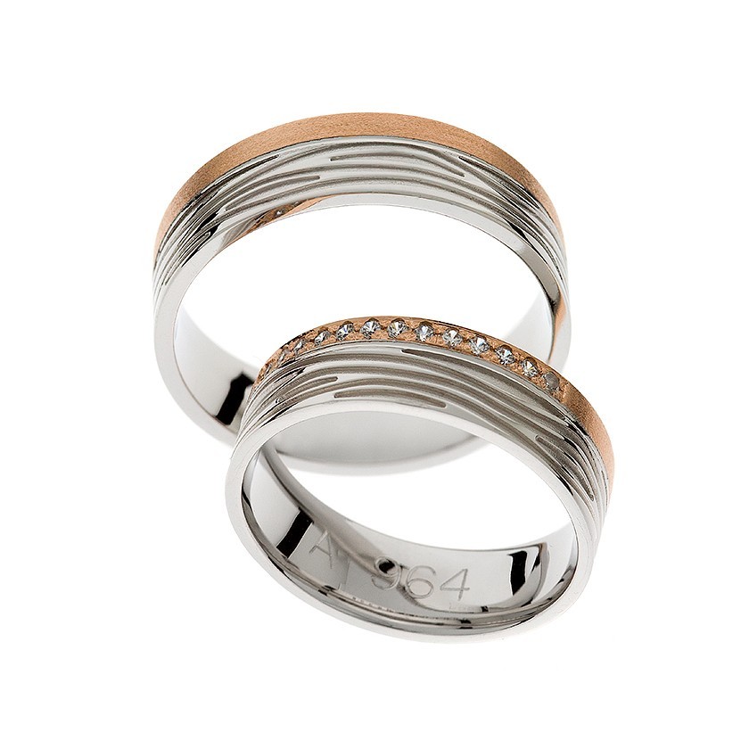 Plain Rose Gold Matching Bands with Silver Accents and Diamonds: Timeless Elegance