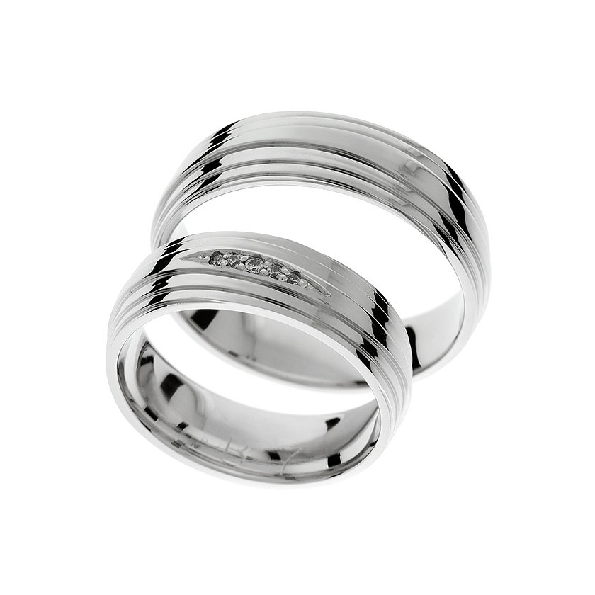 Plain White Gold Matching Bands with Diamond Pattern: Timeless Elegance