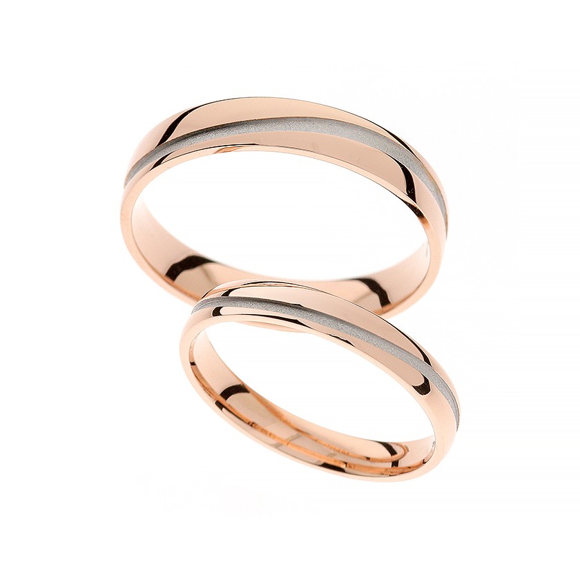 Plain Rose Gold Matching Bands with Curved Engraved White Gold Line: Elegant Contrast