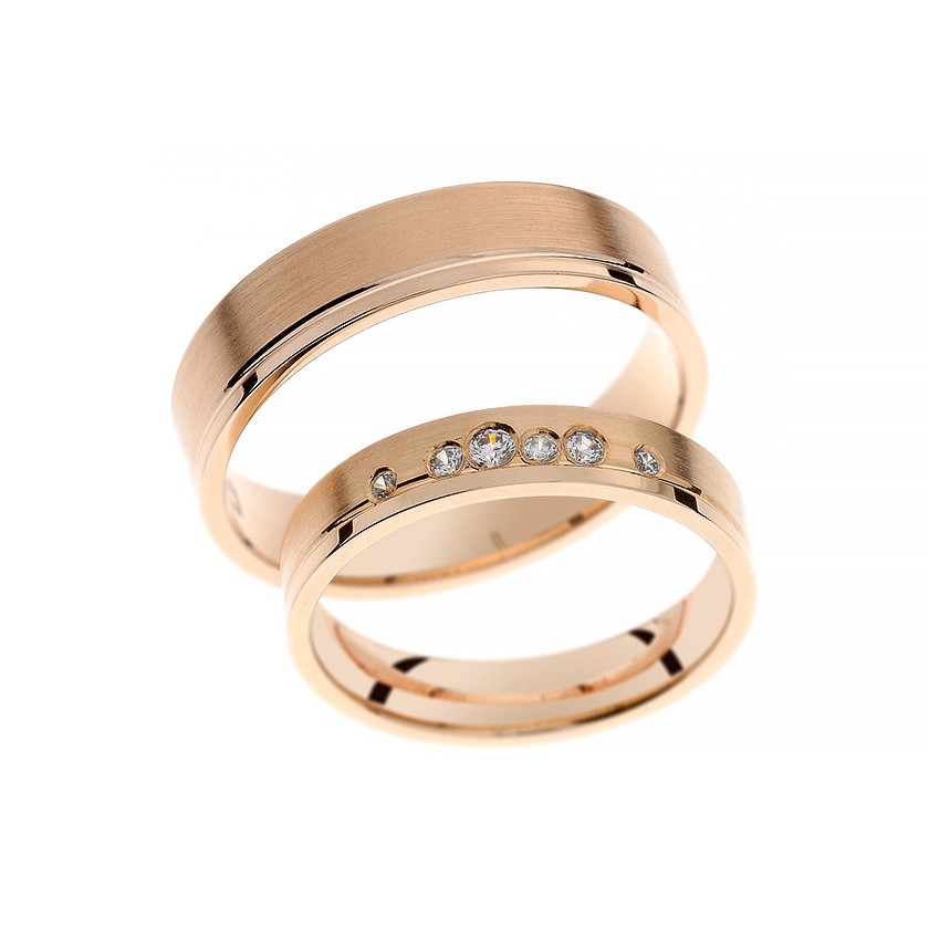 Plain Rose Gold Matching Bands with Diamond Line Accent
