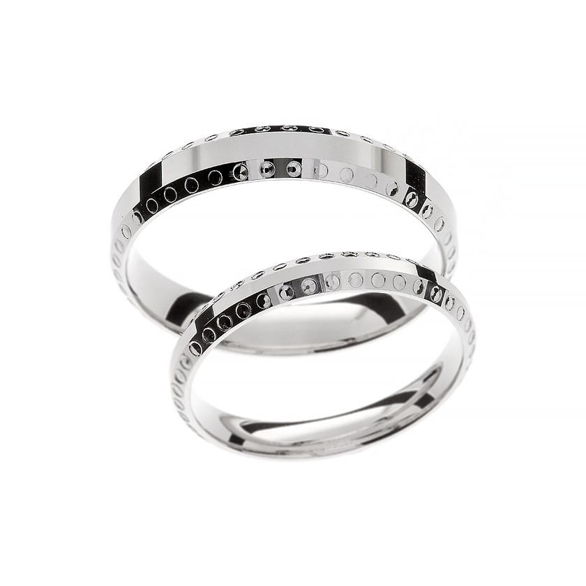 White Gold Matching Bands with Diamonds on Top and Bottom Edges: Timeless Elegance