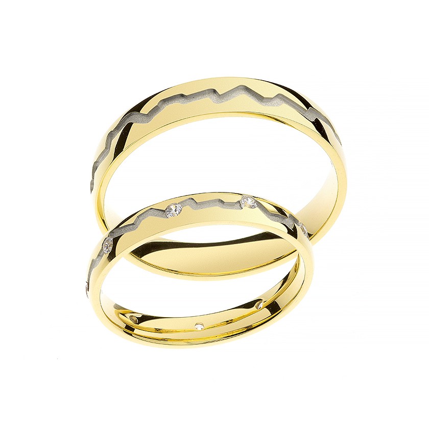 Gold Matching Bands with White Gold Line and Diamonds: Timeless Elegance