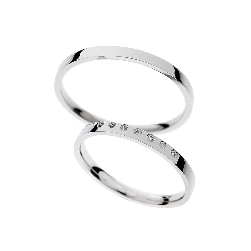 Thin White Gold Matching Bands with Diamonds: Delicate Elegance