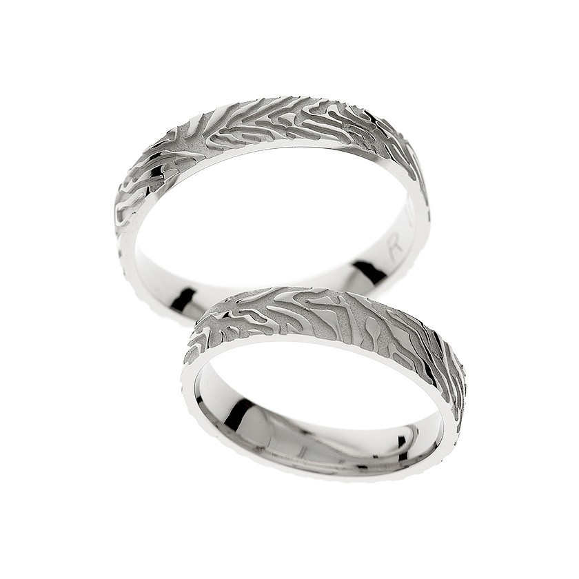 Patterned White Gold Matching Bands: Timeless Elegance