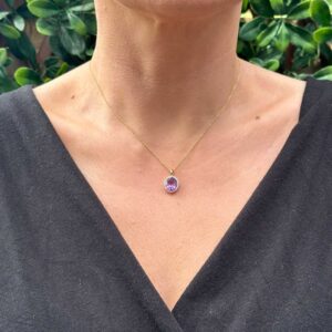 9kt Yellow Gold Pendant with Oval Cut Amethyst and Round Brilliant Cut Diamonds