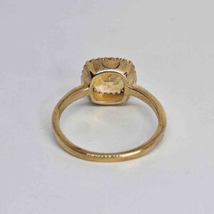 9kt Yellow Gold Halo Ring with 8x8mm Round Cut Citrine and Diamond Halo