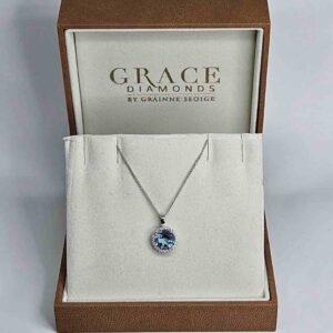 9kt White Gold Halo Pendant with 8x8mm Round Cut London Blue Topaz and 0.14ct H Colour SI Clarity Round Brilliant Cut Diamond Halo
