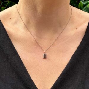 9kt Rose Gold Pendant with Emerald Cut Peridot and Diamond Halo