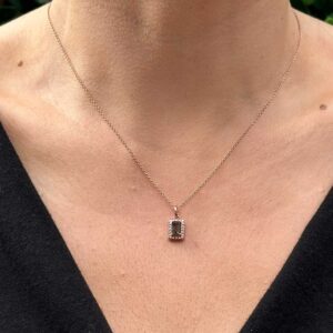 9kt Rose Gold Pendant with Emerald Cut Peridot and Diamond Halo