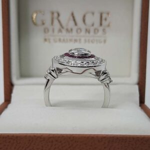 18kt White Gold Target Ring with Round Brilliant Cut Diamond and Ruby