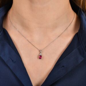 18kt White Gold Oval Cut Ruby Pendant with Diamond Accents