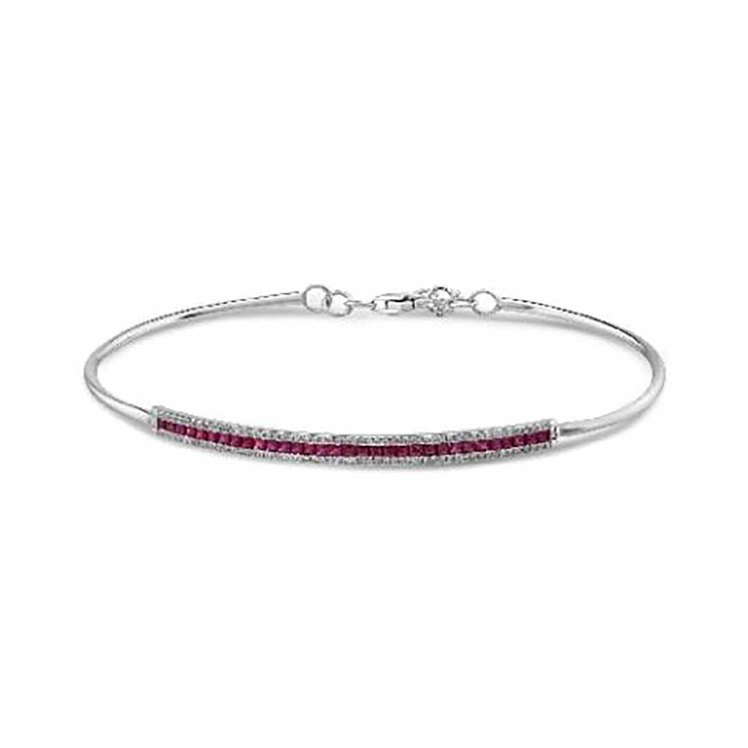 18kt White Gold Bangle with Princess Cut Rubies and Round Brilliant Cut Diamonds