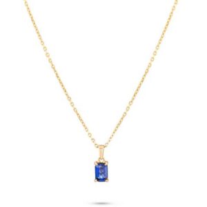 18kt Yellow Gold Solitaire Pendant with 6x4mm Emerald Cut Blue Sapphire