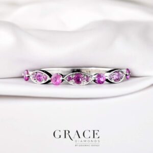18kt Yellow Gold Band with Round Cut Pink Sapphires