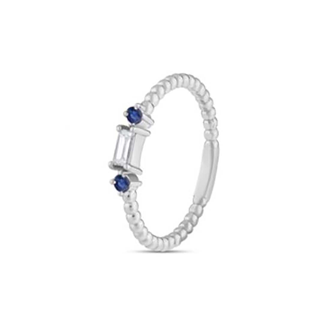 18kt White Gold Ring with Diamond Baguette and Round Cut Blue Sapphires